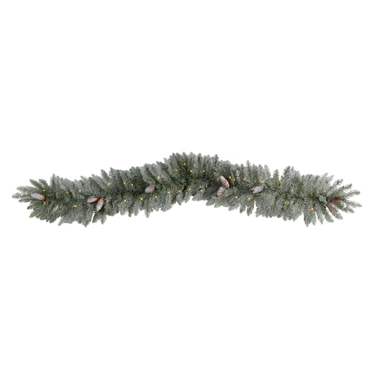 6ft. Pre-Lit LED Frosted Christmas Garland with Pinecones